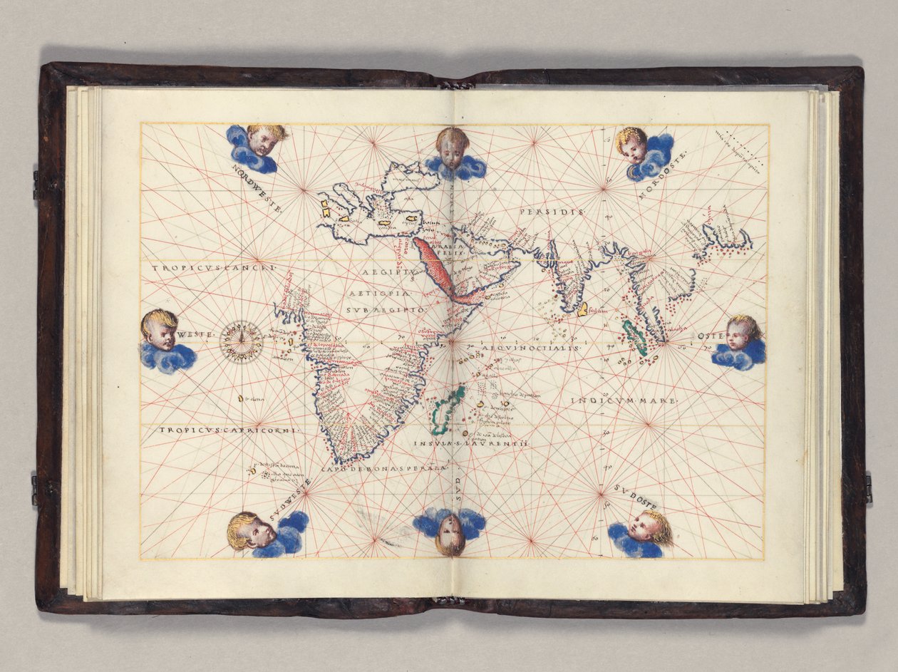 فوس. الرسم البياني 11v-12r 3: المحيط الهندي ، أطلس بورتولان في العالم ، البندقية ، c.1542-46 بواسطة باتيستا أغنيسي