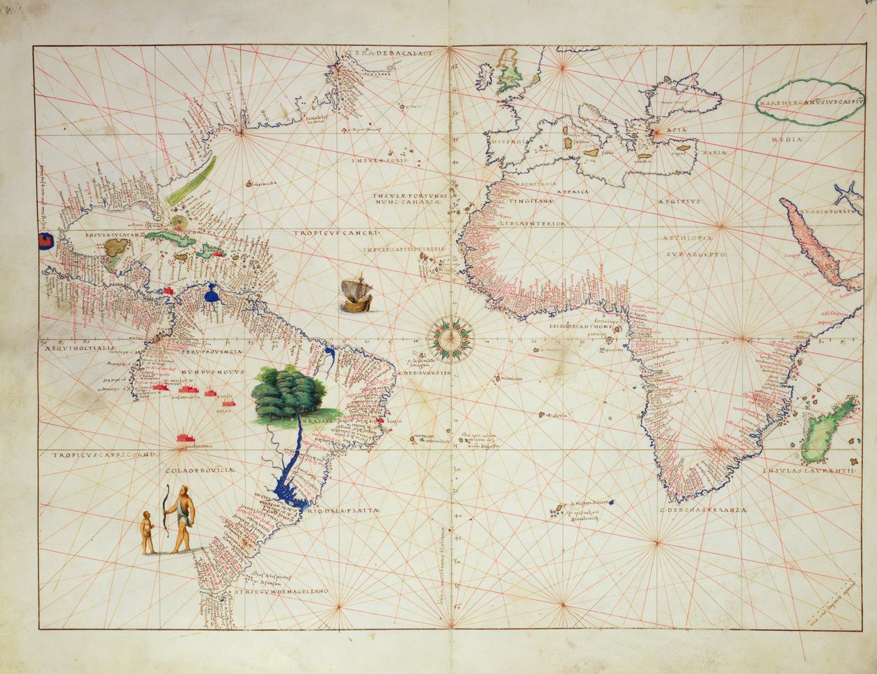 العالم الجديد ، من أطلس للعالم في 33 خرائط ، البندقية ، 1 سبتمبر 1553 (حبر على الرق) (انظر أيضًا 330961) بواسطة باتيستا أغنيسي