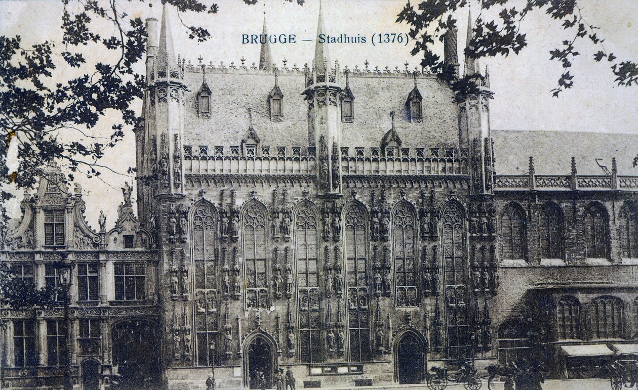 بطاقة بريدية تصور Stadhuis في بروج ، حوالي 1912 بواسطة مصور بلجيكي