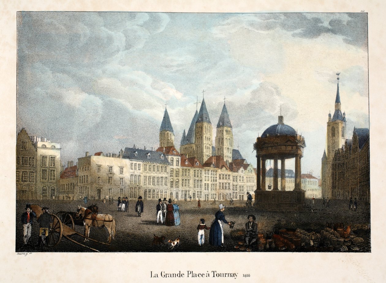 La Grande Place a Tournay، 1816، c.1895 (photochrom) بواسطة المدرسة البلجيكية