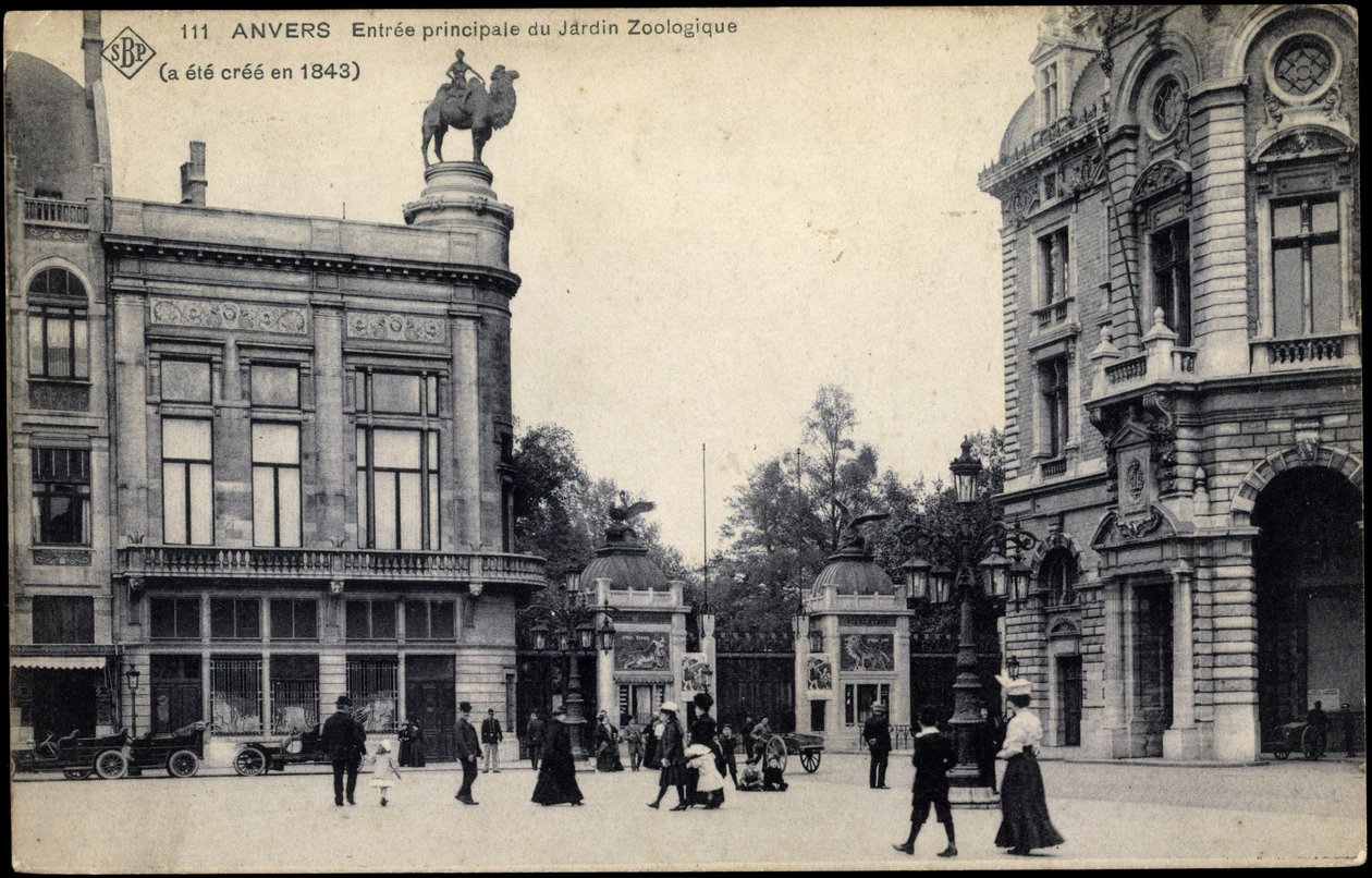 المدخل الرئيسي لحديقة حيوانات أنتويرب ، حوالي عام 1911 بواسطة المدرسة البلجيكية