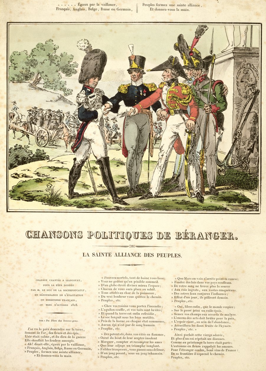 التحالف المقدس للأمم ، من Chansons Politiques de Beranger ، 1815-1818 بواسطة المدرسة البلجيكية