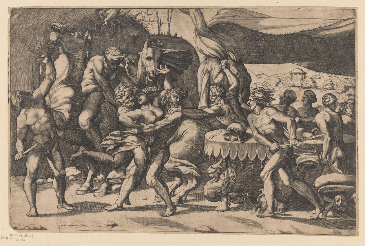 سرقة امرأة من قبل رجل و ساتير معركة بين Lapiths و Centaurs (عنوان المسلسل) بواسطة بينيديتو دي ستيفاني