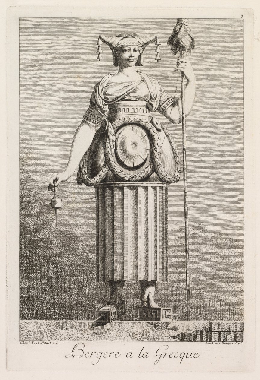 حفلة تنكرية على الطريقة اليونانية: Shepherdess à la Grecque Plate 4 ، 1771. بواسطة بينينو بوسي
