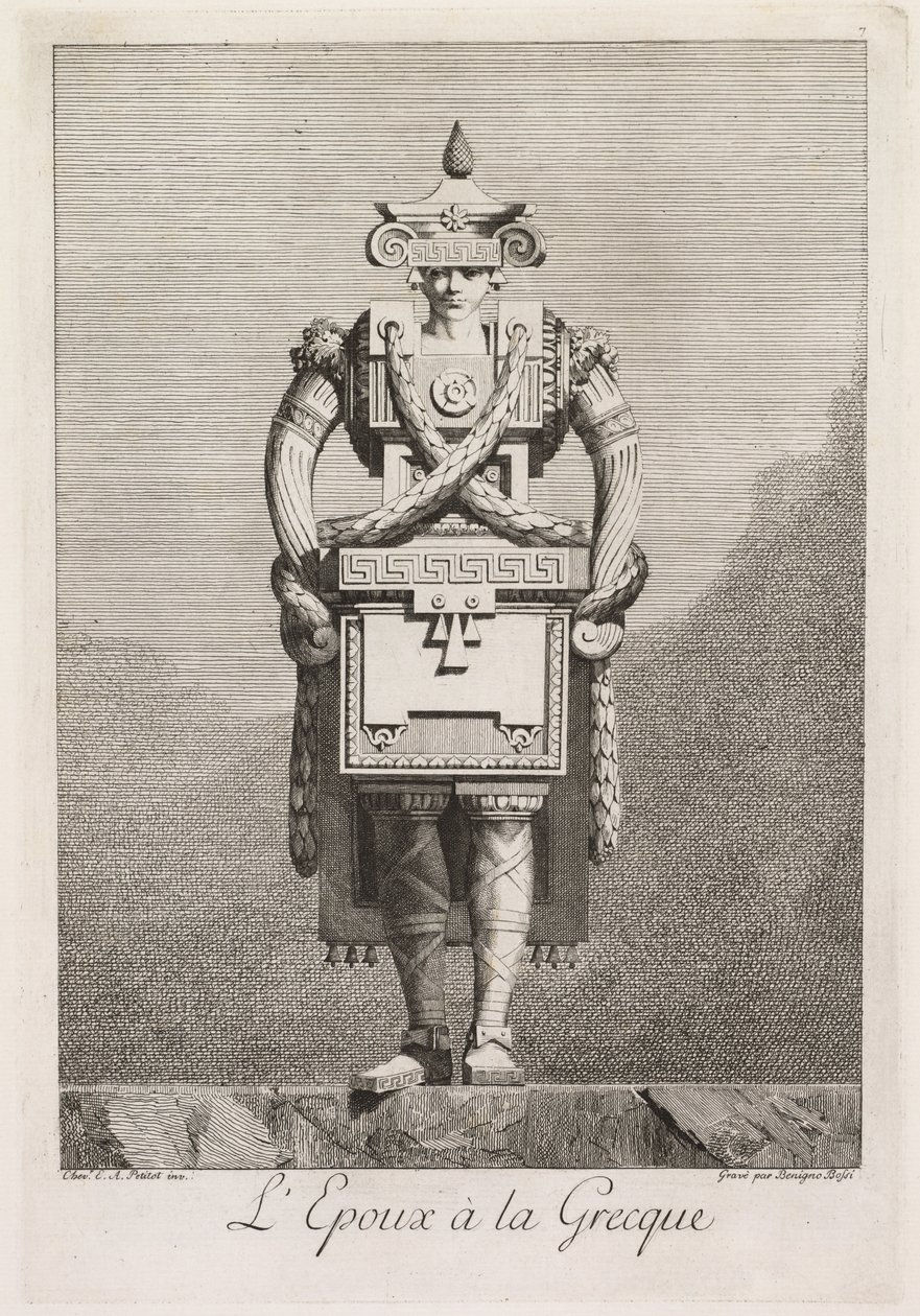 حفلة تنكرية يونانية: LEpoux à la Grecque Plate 7 ، 1771. بواسطة بينينو بوسي