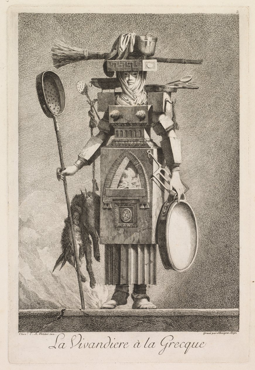 حفلة تنكرية يونانية: La Vivandière à la Grecque Plate 2 ، 1771. بواسطة بينينو بوسي