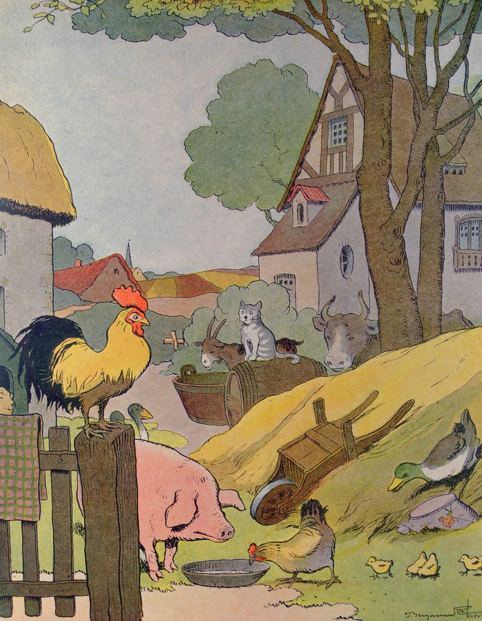 The Farm Yard ، توضيح من "Le Buffon de Benjamin Rabier" ، مقتبس من "Histoire Naturelle" لجورج دي بوفون (1707-88) (نقش الألوان) بواسطة بنيامين رابيير