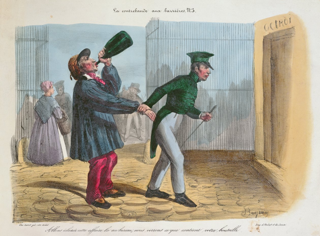 اكتشاف Contreband عند الحاجز الجمركي عند الدخول إلى باريس ، c.1840 بواسطة بنيامين روبود