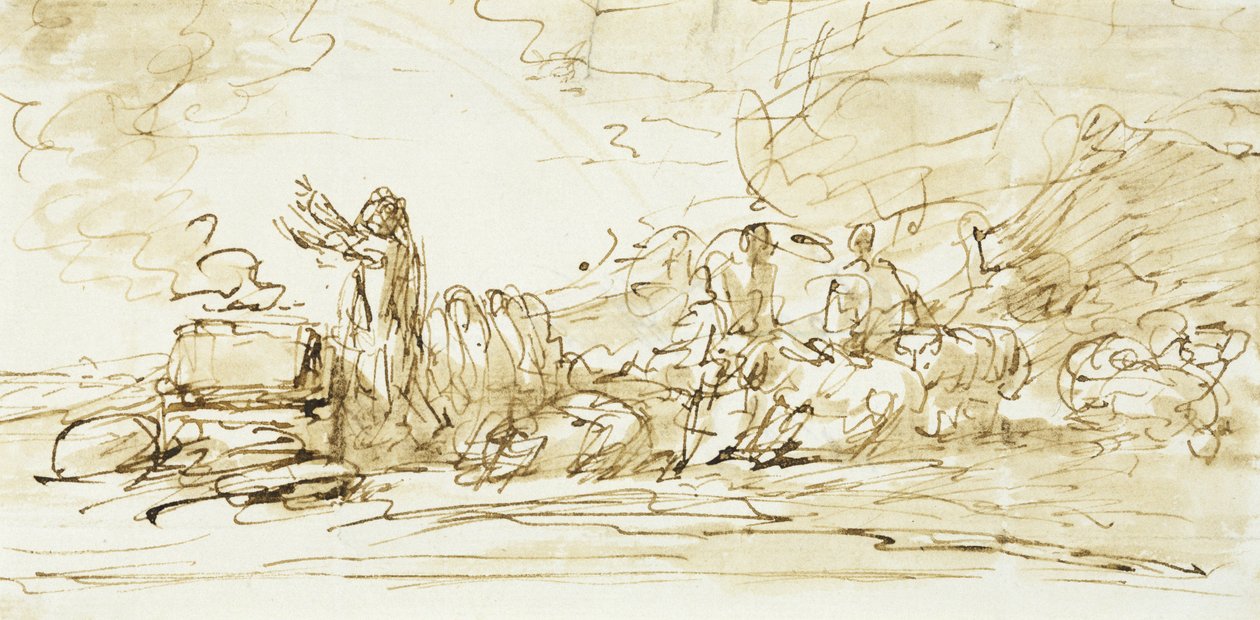 التضحية نوح ، ربما 1797-1801 (قلم وحبر وغسل بني داكن على الورق) بواسطة بنيامين ويست