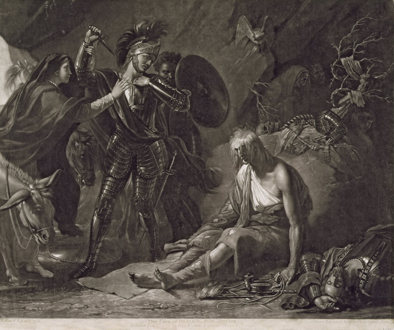 مغارة اليأس ، من سبنسر ، محفورة بواسطة Valentine Green (1739-1813) 1775 (mezzotint) بواسطة بنيامين ويست