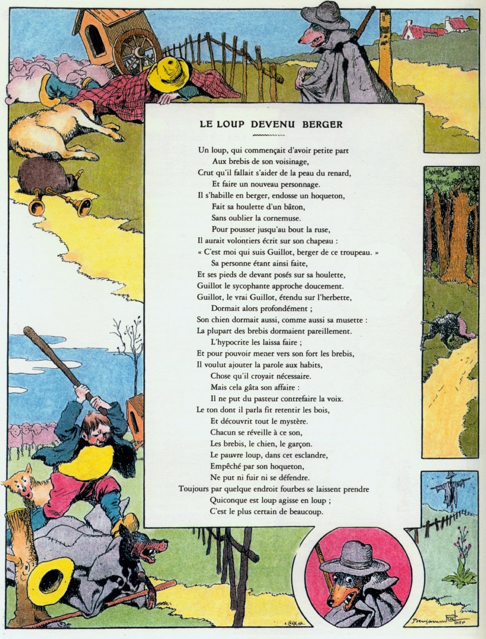 The Wolf Turned Shepherd ، رسم توضيحي من "Fables" بواسطة Jean de la Fontaine بواسطة بنيامين (بعد) ربيع