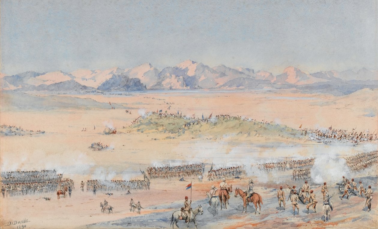 تقدم الكتيبتين السودانيتين التاسعة والعاشرة للجيش المصري في معركة توسكي ، 3 أغسطس 1889 (ألوان مائية) بواسطة بنيامين دونيسثورب ألسوب دون