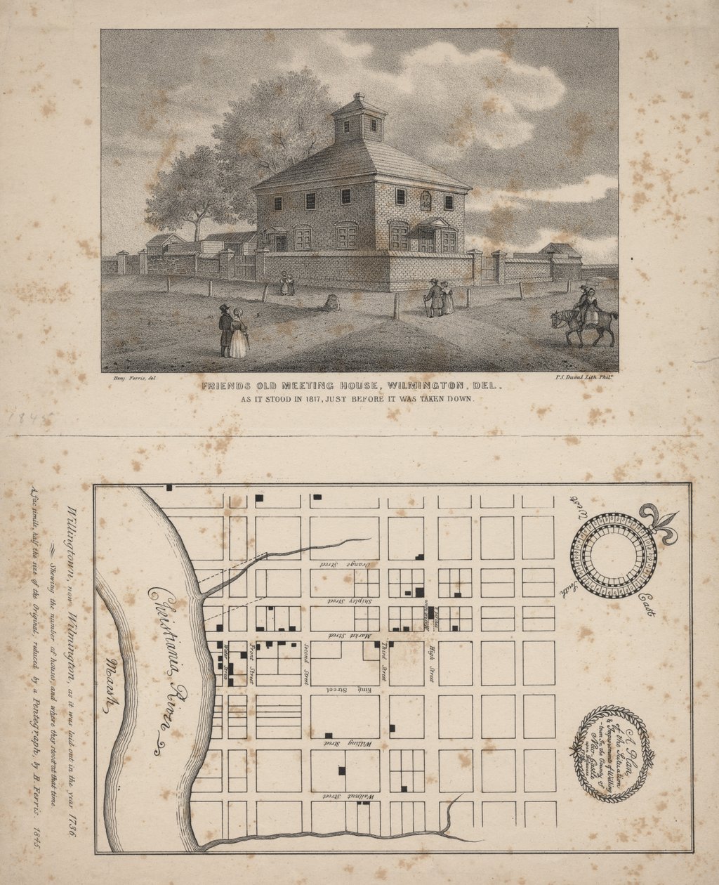 Friends Old Meeting House ، ويلمنجتون ، ديلاوير ، ليثو بواسطة PS Duval ، 1845 بواسطة بنيامين فيريس