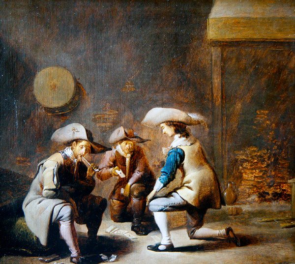 غرفة حراسة داخلية مع أوراق لعب الجنود (زيت على لوح) بواسطة بنيامين جيريتس. Cuyp