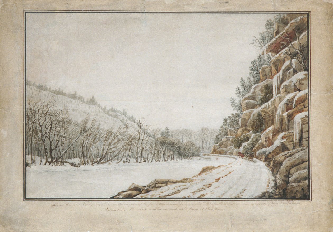 عرض على طريق Turnpike الجديد ، على هامش Juniata ، مع منظر بعيد ... ، 1820. بواسطة بنيامين هنري لاتروب