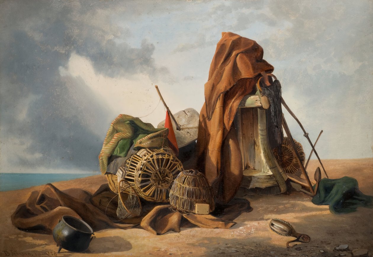 مشهد الشاطئ لا يزال الحياة ، 1858. بواسطة بنيامين جونسون