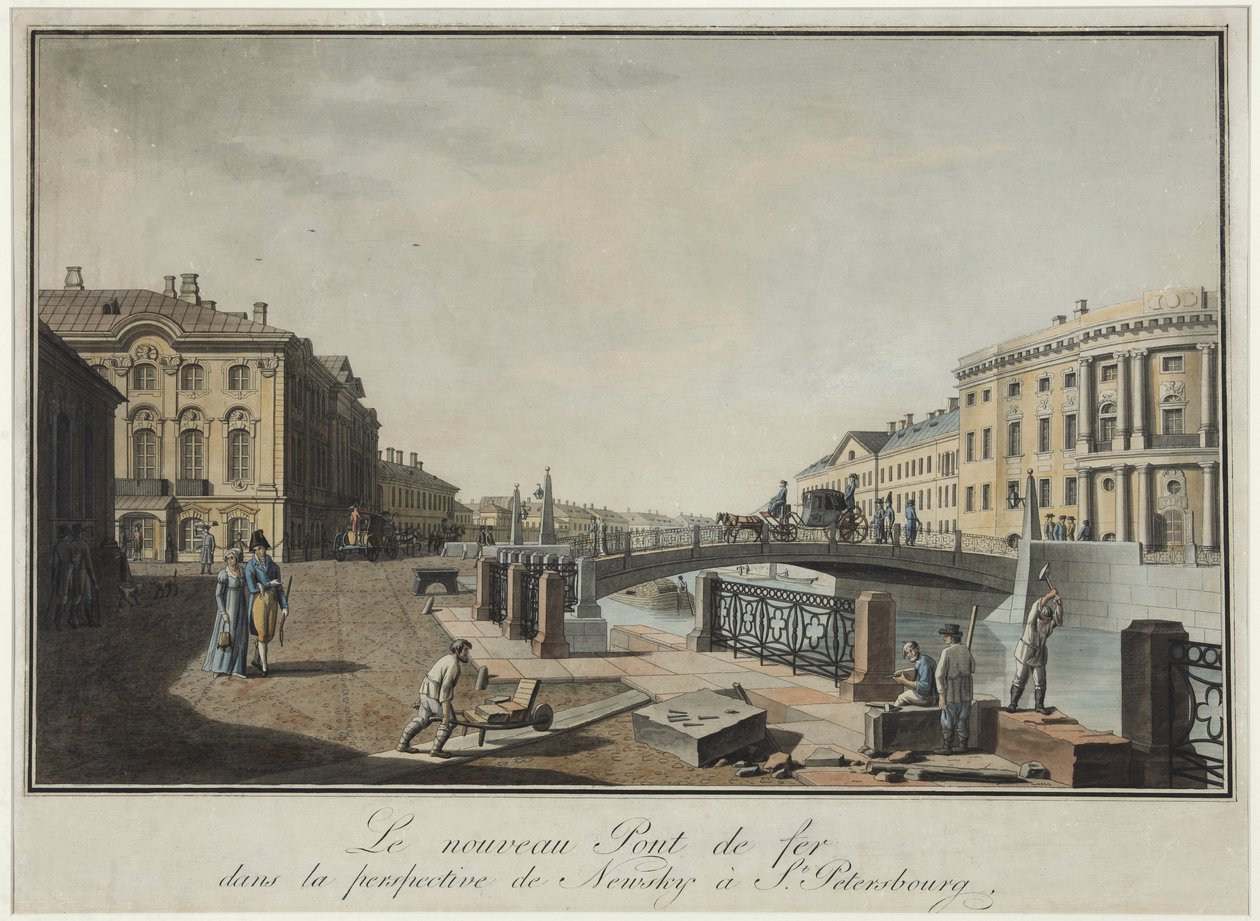 منظر للجسر الأخضر في سانت بطرسبرغ - بنيامين باترسين (1748-1815). حفر ، ألوان مائية ، بعد 1808. متحف الدولة لتاريخ سانت بطرسبرغ بواسطة بنيامين باترسون
