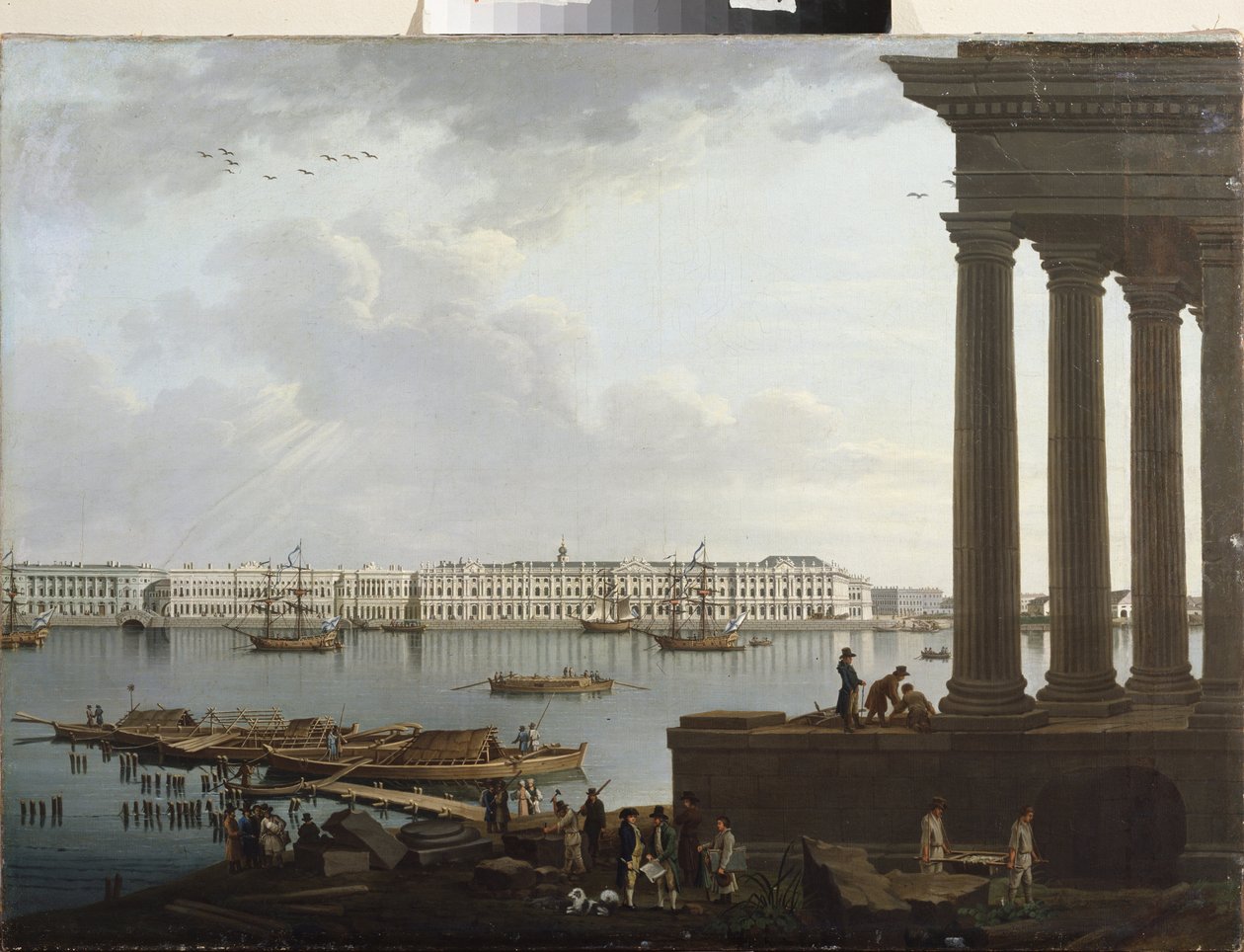 منظر لقصر الشتاء والبورصة في سانت بطرسبرغ. لوحة لبنيامين باتيرسن (1748-1815) ، زيت على قماش بواسطة بنيامين باترسون