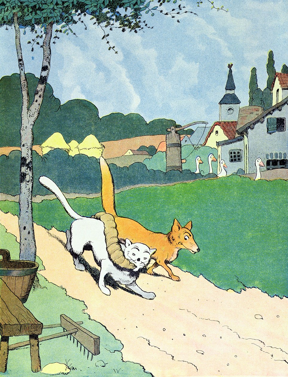 رسم توضيحي من "Le Roman de Renard" ، حوالي عام 1900 (حجر ملون) بواسطة بنيامين رابيير