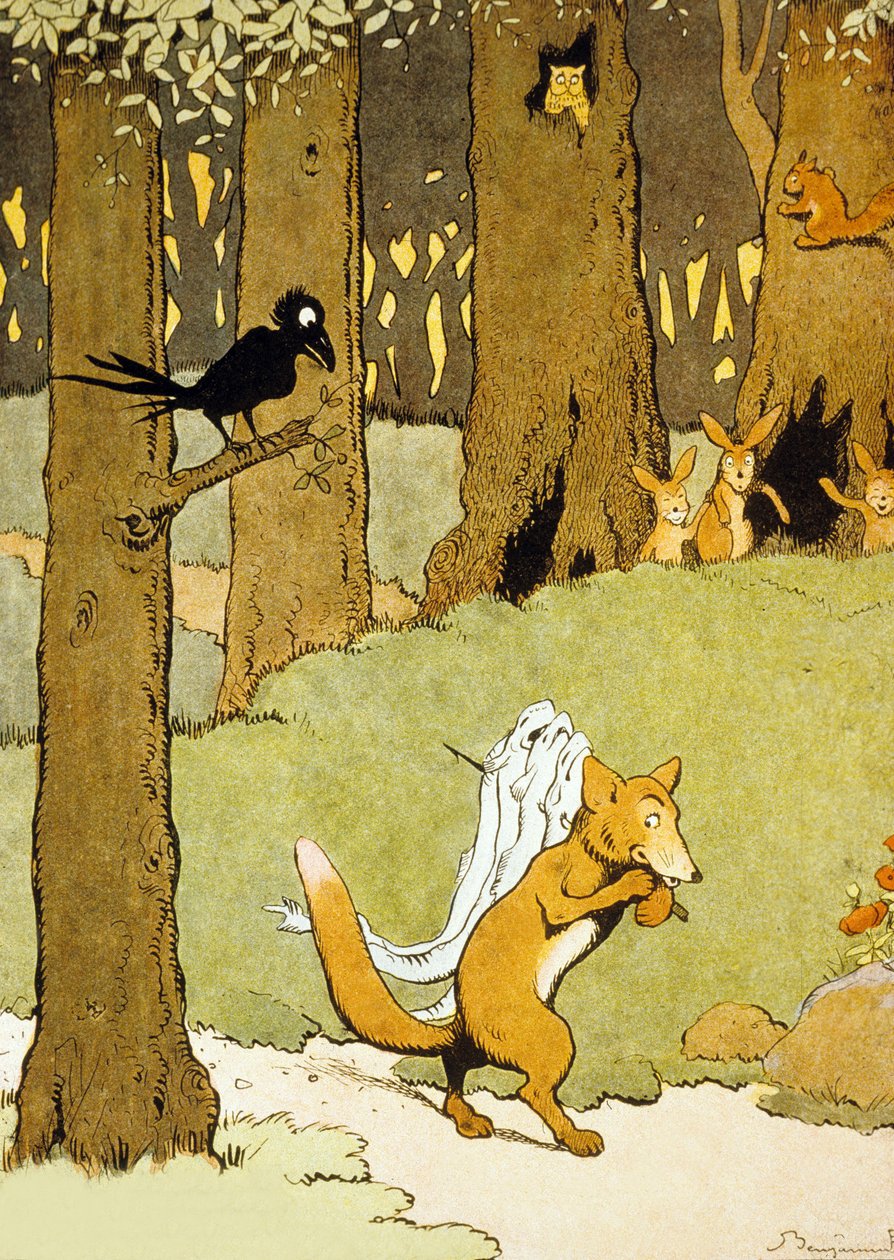 رينارد والأنقليس ، رسم توضيحي من "Le Roman de Renard" بواسطة بنيامين رابيير