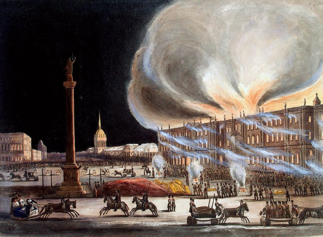 حريق في قصر الشتاء في ديسمبر 1837 ، 1838. بواسطة بنيامين ريتشارد جرين
