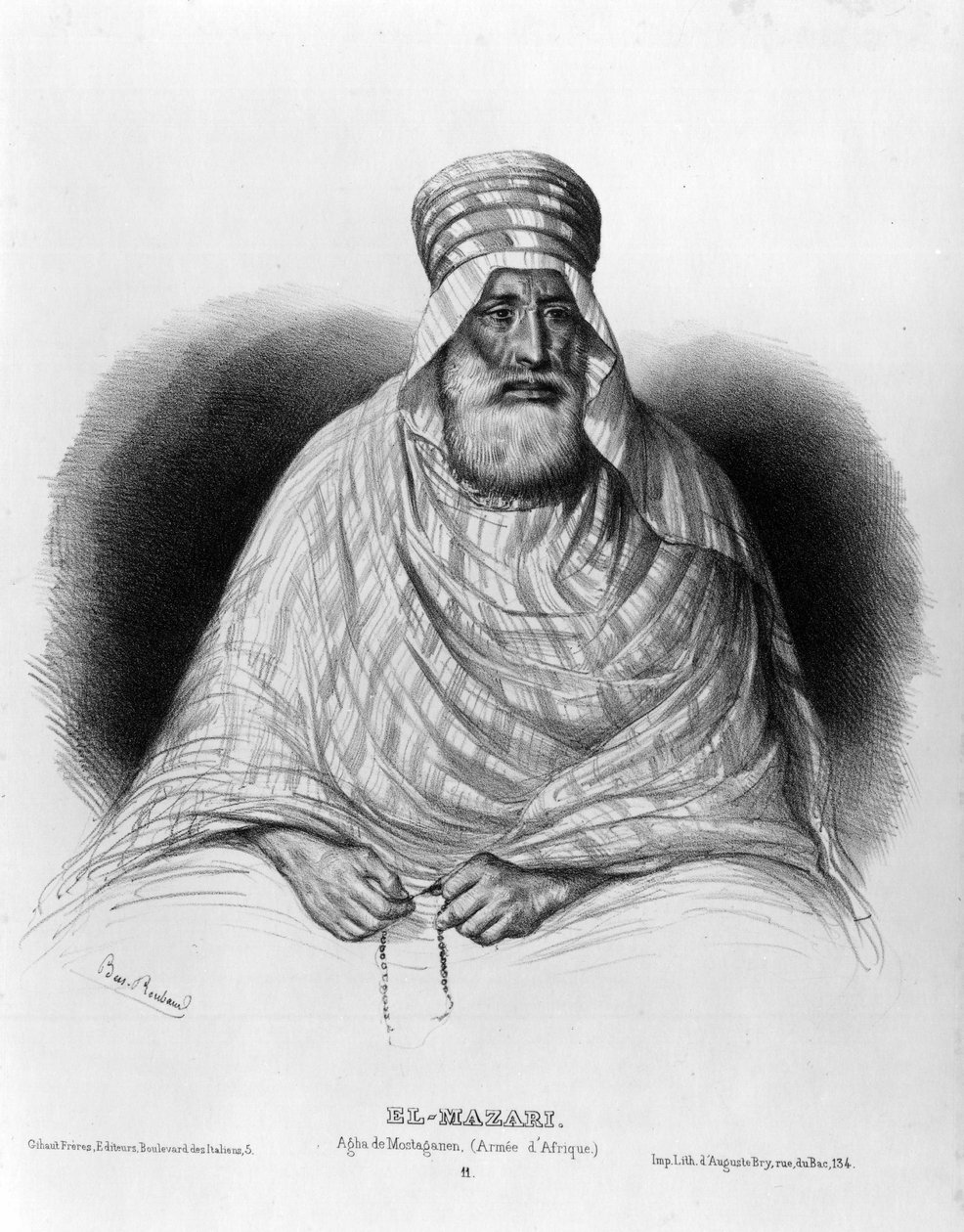 صورة للمزاري ، أغا دي مستغانن (= مستغانم) (الجيش الأفريقي) (رسم) بواسطة بنيامين روبود