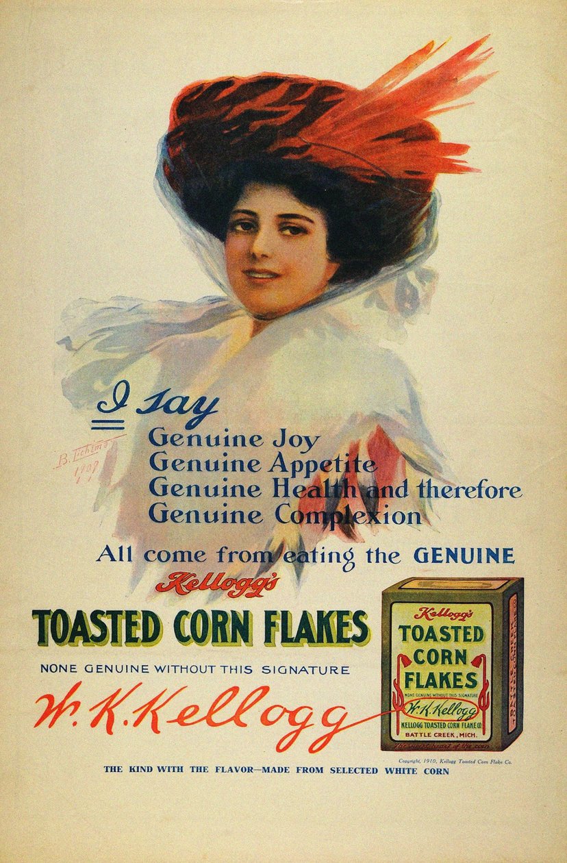 ملصق Kelloggs Cornflakes ، 1910 بواسطة بنيامين تيختمان