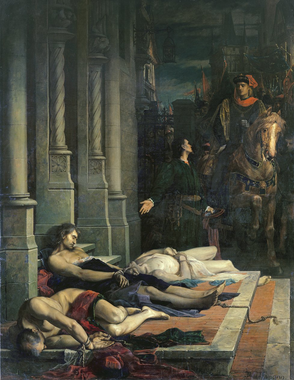 تم عرض جسد إيتيان مارسيل (1316-58) لدوفين تشارلز (1338-80) من فرنسا ، تشارلز الخامس في المستقبل ، 2 أغسطس 1358 (زيت على قماش) بواسطة بنيامين أولمان