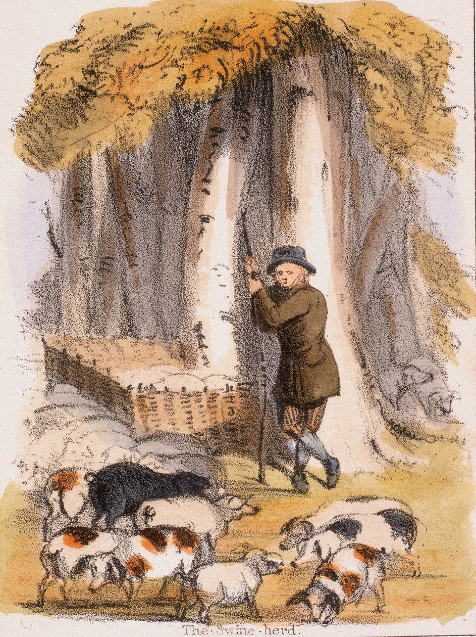 The Swine Herd ، عام 1845 بواسطة بنيامين ووترهاوس هوكينز