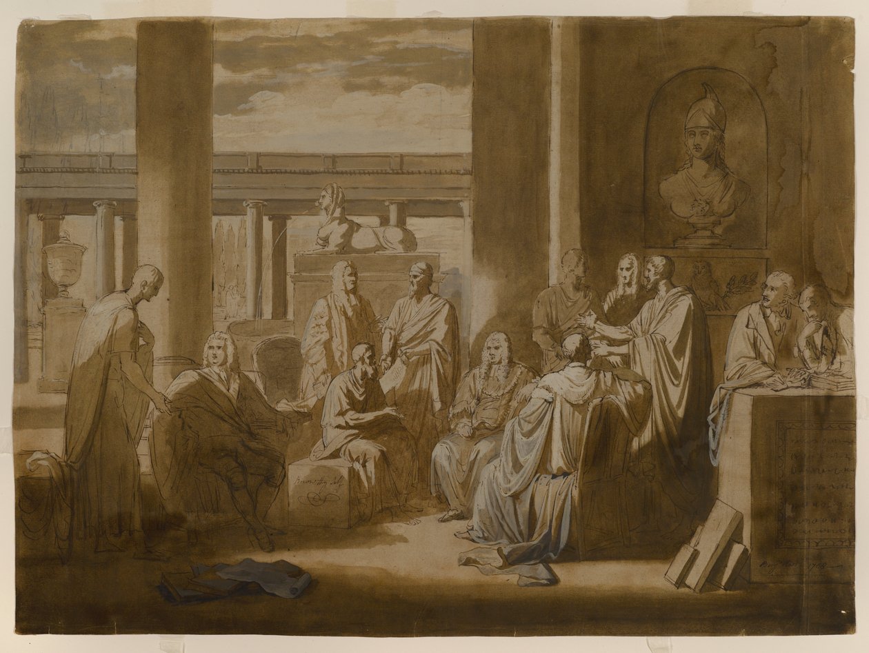 تعرف على نفسك ، 1768 (حبر الغسيل بالحرارة ، نفط الزيت والغسيل على ورق من العاج) بواسطة بنيامين ويست