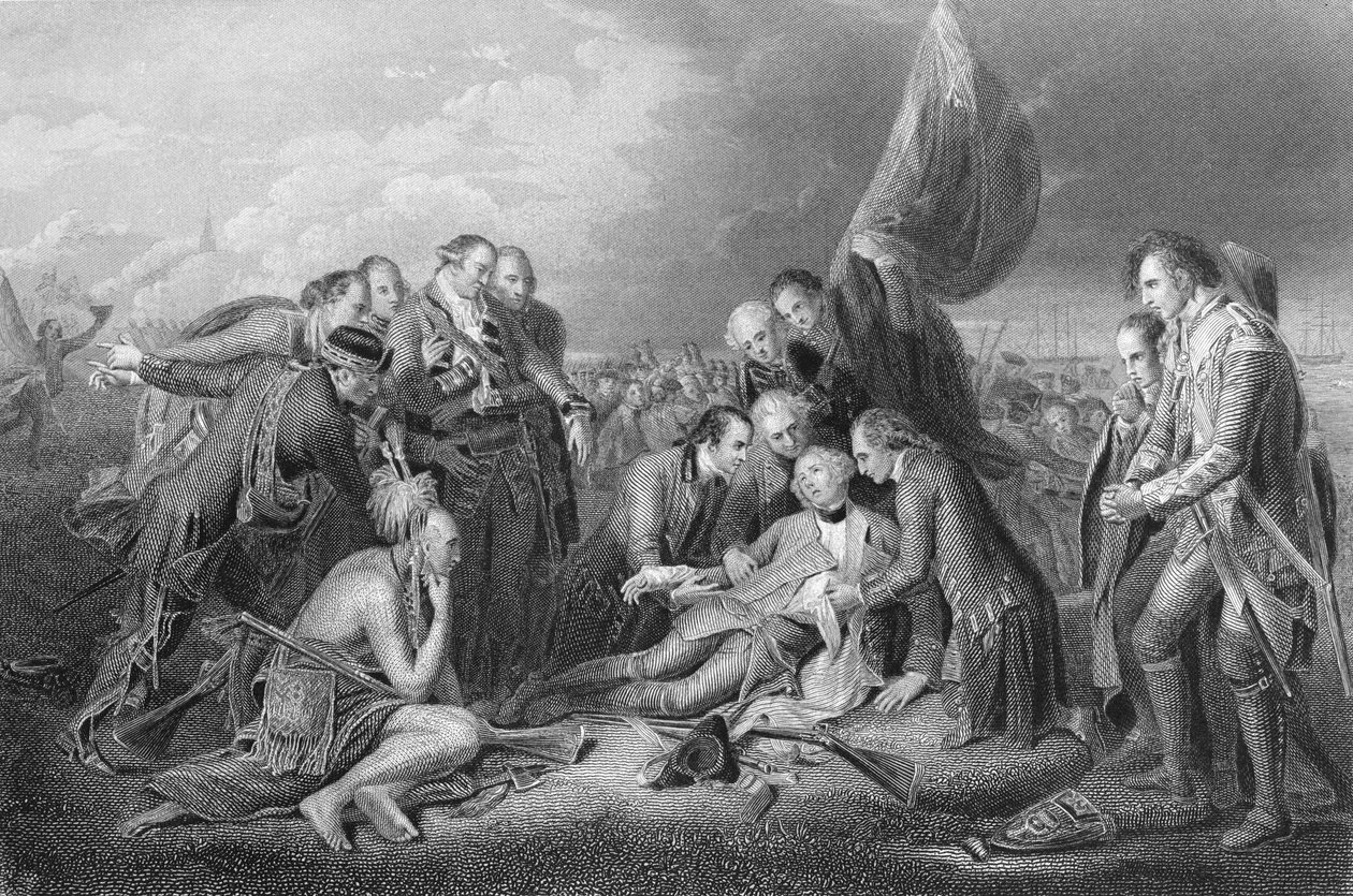 وفاة الجنرال وولف ، 1759 ، من "تاريخ الولايات المتحدة" ، المجلد. أنا ، بقلم تشارلز ماكاي ، منقوش بواسطة S. Smith (انظر أيضًا 10540 119752 ، und 153197) بواسطة بنيامين ويست