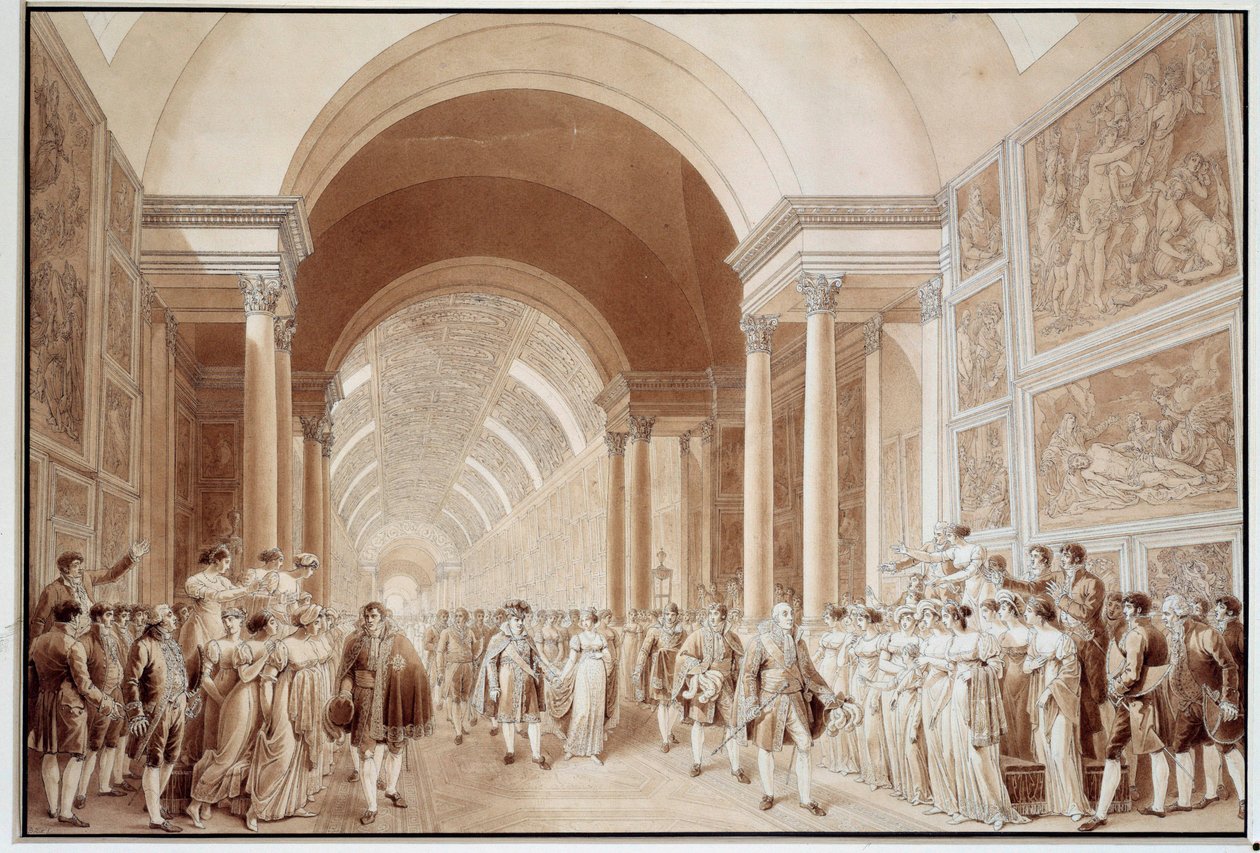 منظر لموكب الزفاف لنابليون الأول (1769-1821) مع الأرشيدوقة ماري لويز من هابسبورغ-لورين (1791-1847) ، 2/4/1810 في مطبوعات غراند غاليري دو اللوفر بقلم بنيامين زيكس (1772-1811) 1810 ديم. 0،4x0،6 م باريس ، متحف اللوفر بواسطة بنيامين زيكس