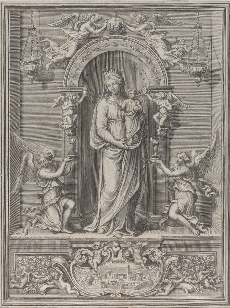 مادونا من لوريتو ، داخل مكانة مع ملاك على كلا الجانبين ، 1650-1724. بواسطة Benoît Farjat