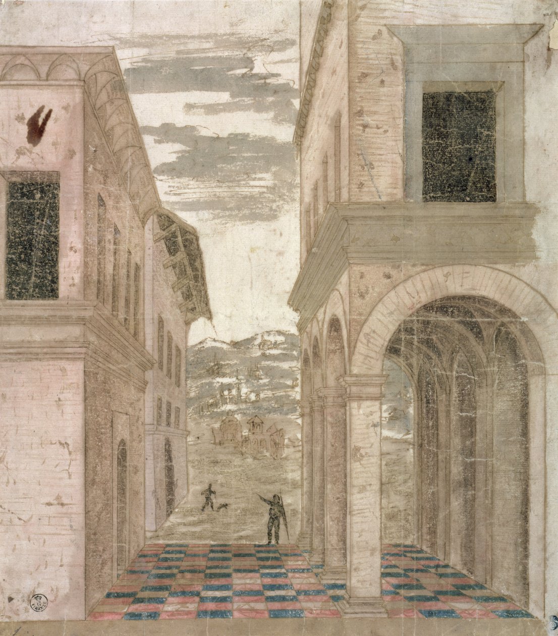 Capriccio المعمارية ، دراسة في المنظور (قلم وحبر مع غسل على الورق) بواسطة Benozzo di Les di Sandro Gozzoli