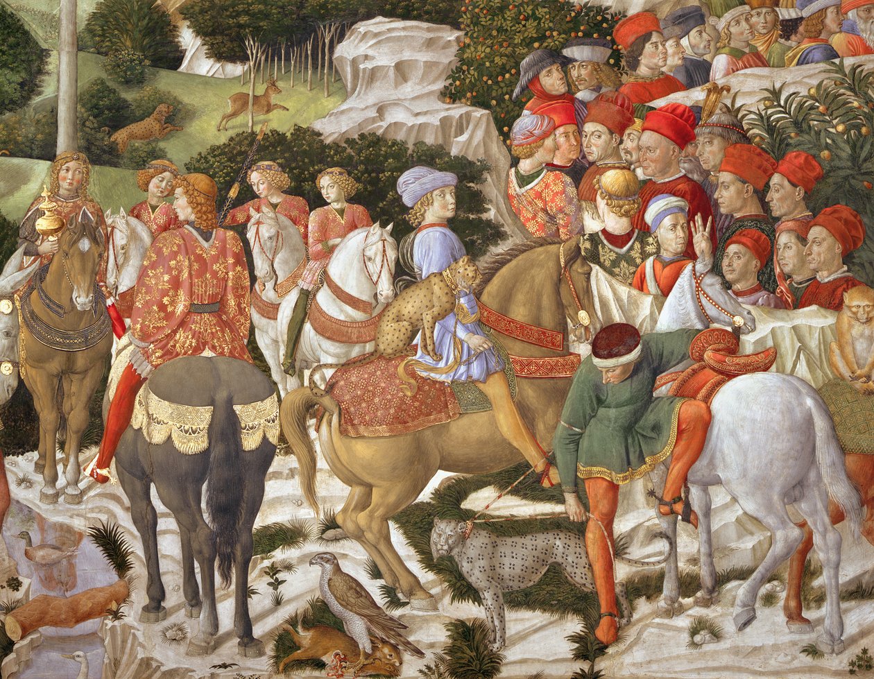 جوليانو دي ميديشي (1453-78) مثل ميلكيور ، التفاصيل من دورة رحلة المجوس في الكنيسة ، حوالي 1460 بواسطة Benozzo di Les di Sandro Gozzoli