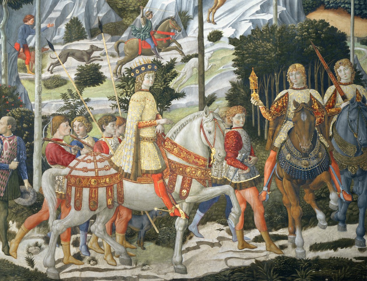 لورينزو دي ميديشي ، الرائع (1449-92) ، كواحد من الملوك الثلاثة ، التفاصيل من دورة رحلة المجوس في الكنيسة ، c.1460 بواسطة Benozzo di Les di Sandro Gozzoli