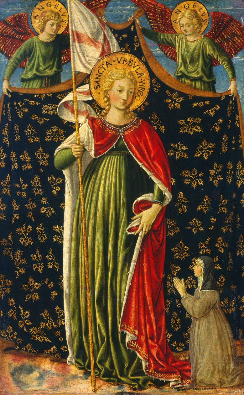 القديس أورسولا مع اثنين من الملائكة والمتبرع ، c.1455-60 (درجة الحرارة على اللوحة) بواسطة Benozzo di Les di Sandro Gozzoli