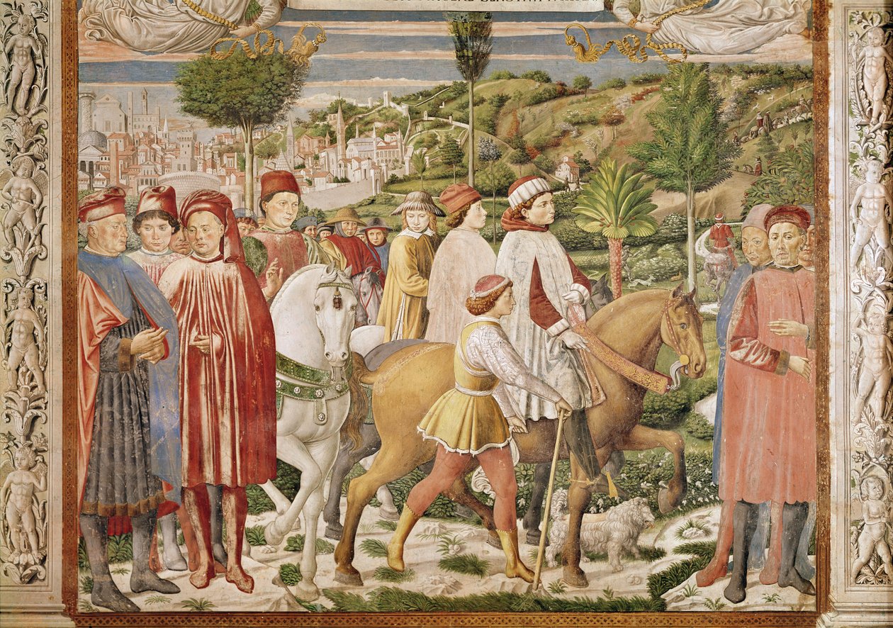 يغادر القديس أوغسطين روما إلى ميلانو ، من حياة القديس أوغسطين ، 1463-65 بواسطة Benozzo di Les di Sandro Gozzoli