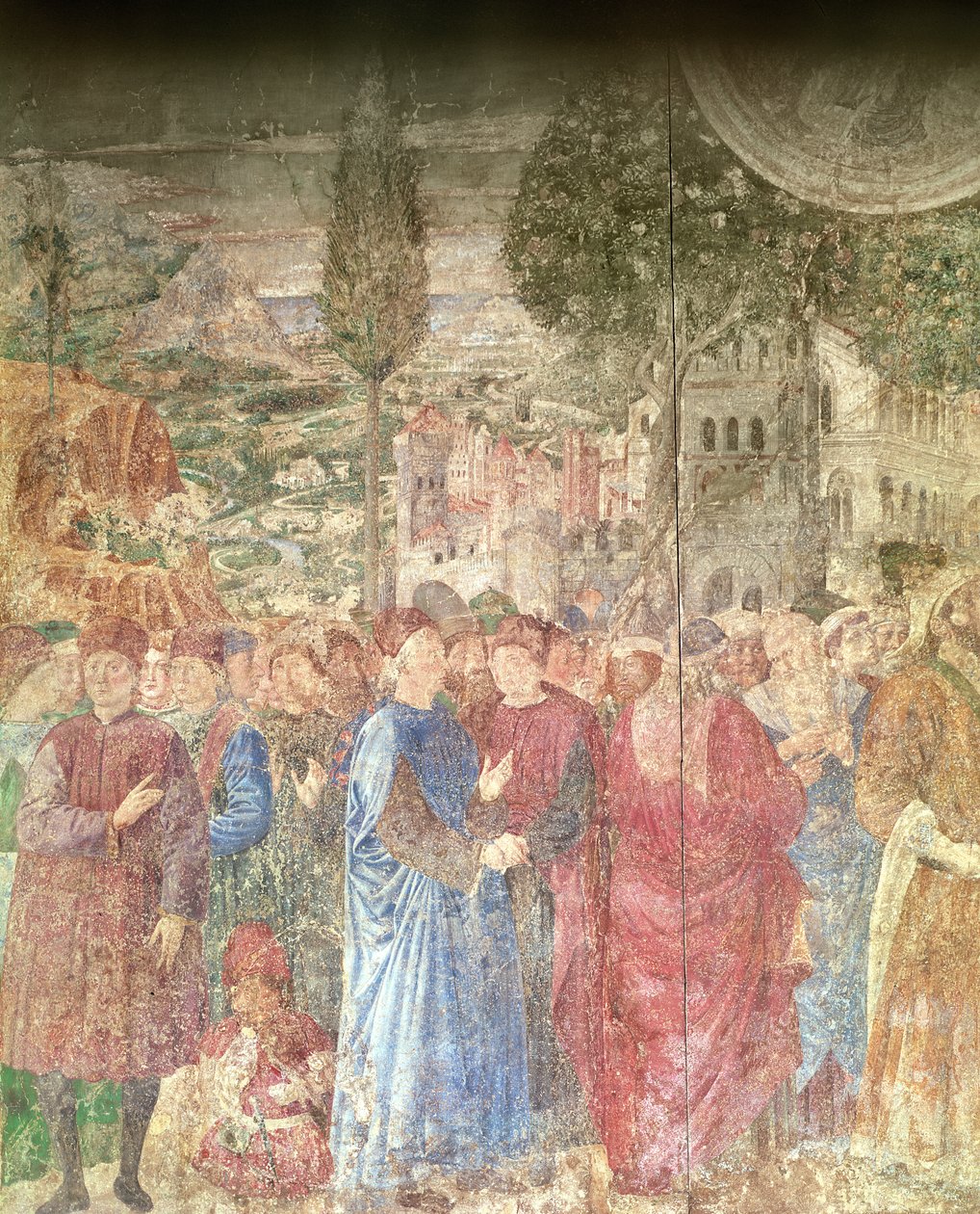 بناء برج بابل ، تفاصيل منزل Medicis الذي يقوم بمسح أعمال البناء ، 1468-1484 فريسكو بواسطة Benozzo di Les di Sandro Gozzoli