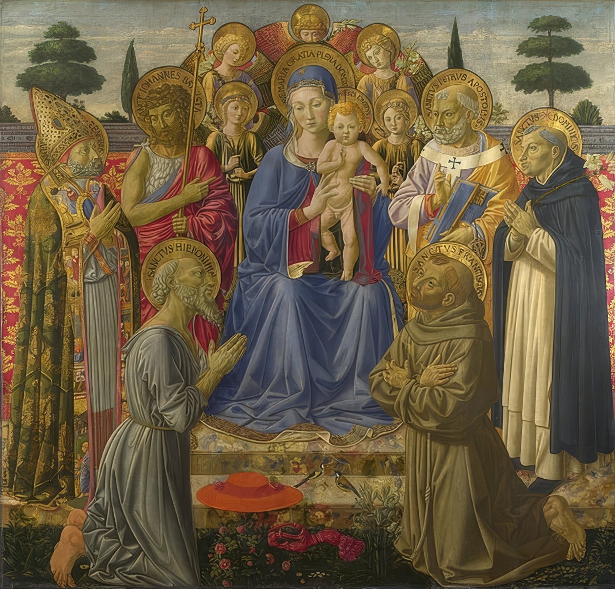 مادونا والطفل محاطان بالملائكة والقديسين. 1461-62 بواسطة Benozzo Gozzoli