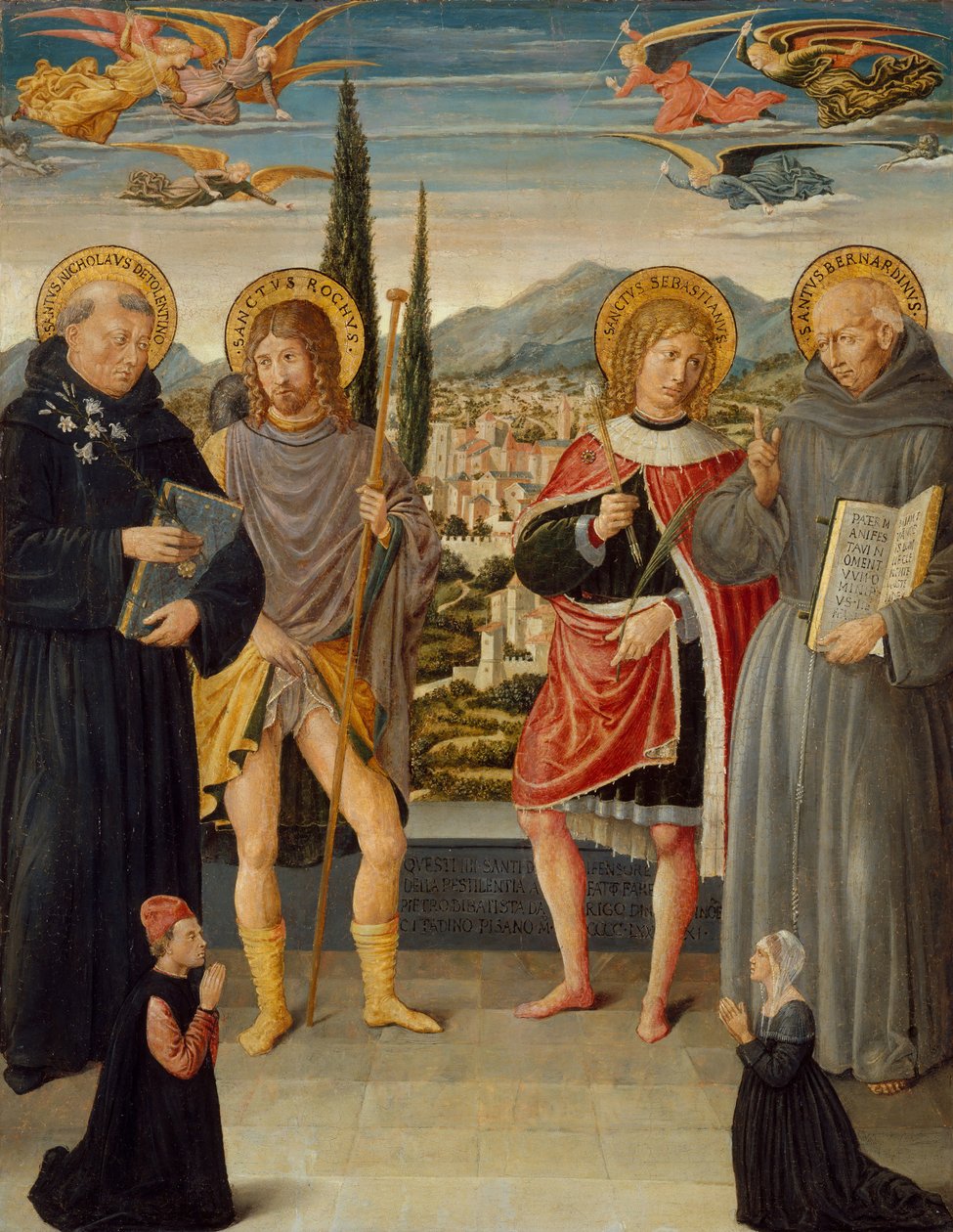 القديسين نيكولاس من تولينتينو ، روش ، سيباستيان ، وبرناردينو من سيينا ... ، 1481. بواسطة Benozzo Gozzoli