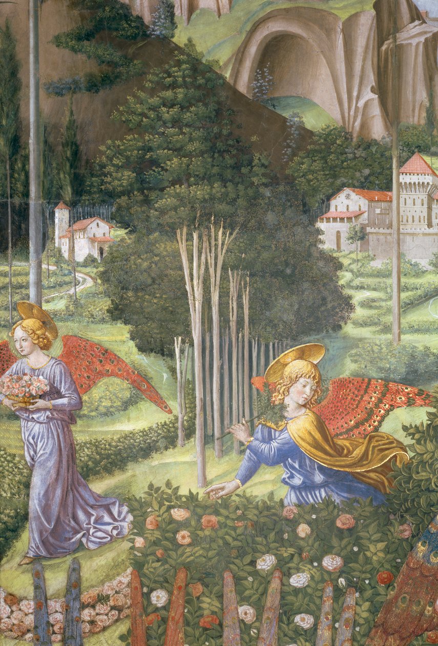 ملاك يجمع الزهور في منظر طبيعي سماوي ، تفاصيل من رحلة رحلة المجوس في الكنيسة ، ج 1460 تفاصيل جدارية 70615 بواسطة Benozzo di Les di Sandro Gozzoli
