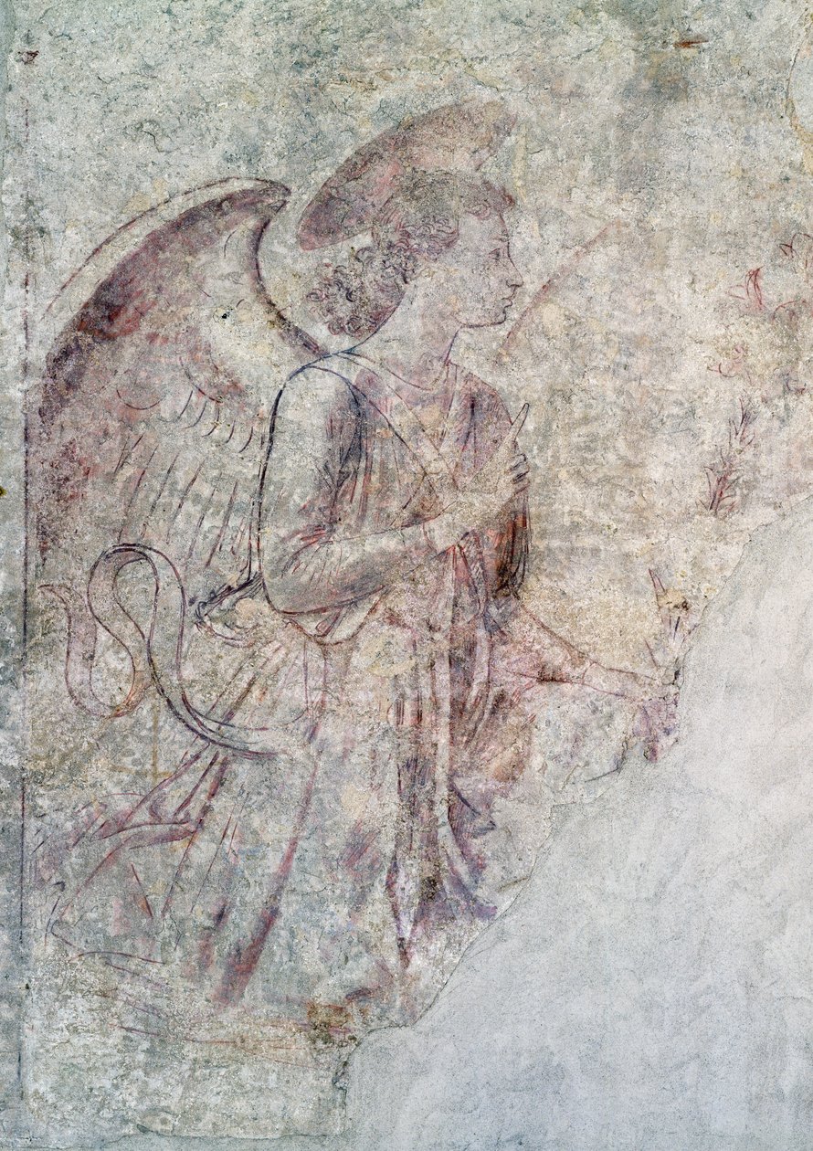 Angel of the Annunciation, detail of Annunciation, sinopia (underpainting) بواسطة Benozzo di Les di Sandro Gozzoli