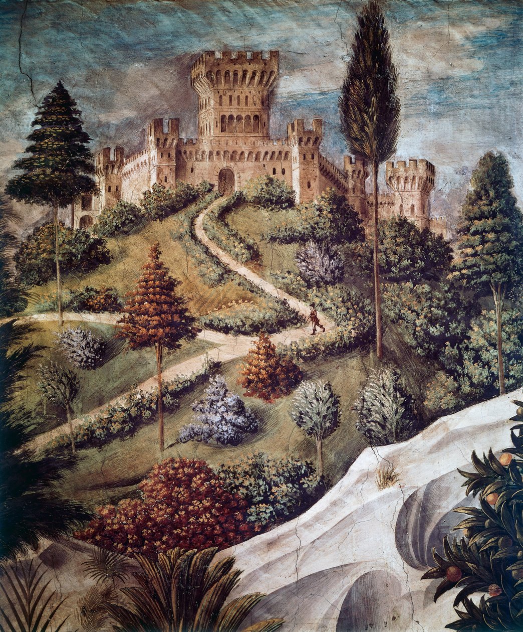Castle, landscape detail from the Procession of the Magi بواسطة Benozzo di Les di Sandro Gozzoli