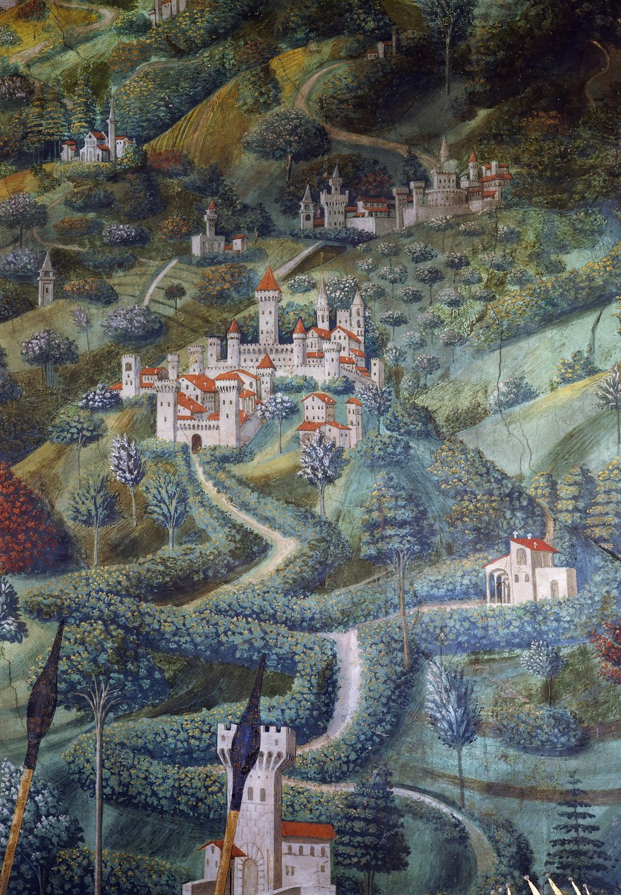 القلاع ، تفاصيل المناظر الطبيعية من موكب المجوس بواسطة Benozzo di Les di Sandro Gozzoli