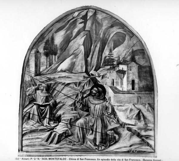 القديس فرنسيس يتلقى Stigmata (في الهواء الطلق) (b / w photo) بواسطة Benozzo di Les di Sandro Gozzoli