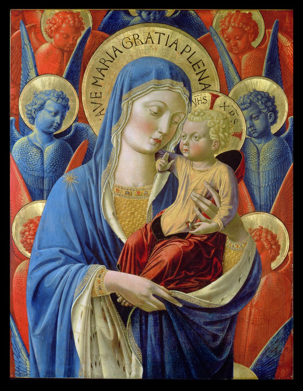 العذراء والطفل مع الملائكة ، ج 1460 (ورقة ذهبية ومعتدلة على لوح خشبي) بواسطة Benozzo di Les di Sandro Gozzoli