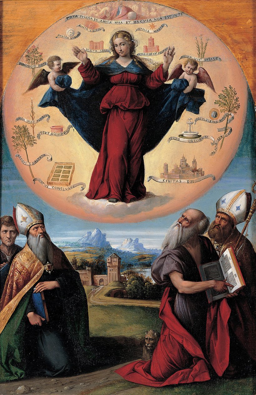 الحبل بلا دنس مع القديسين ، ج. 1535-1550 بواسطة Benvenuto Tisi da Garofalo