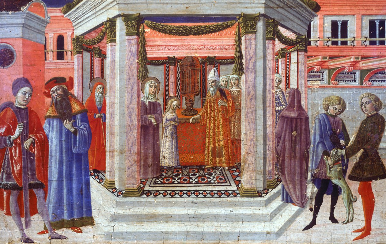 تقديم ماري في تمبل ، تفاصيل بريدلا بواسطة Benvenuto di Giovanni (1436-1518) بواسطة بينفينوتو دي جيوفاني