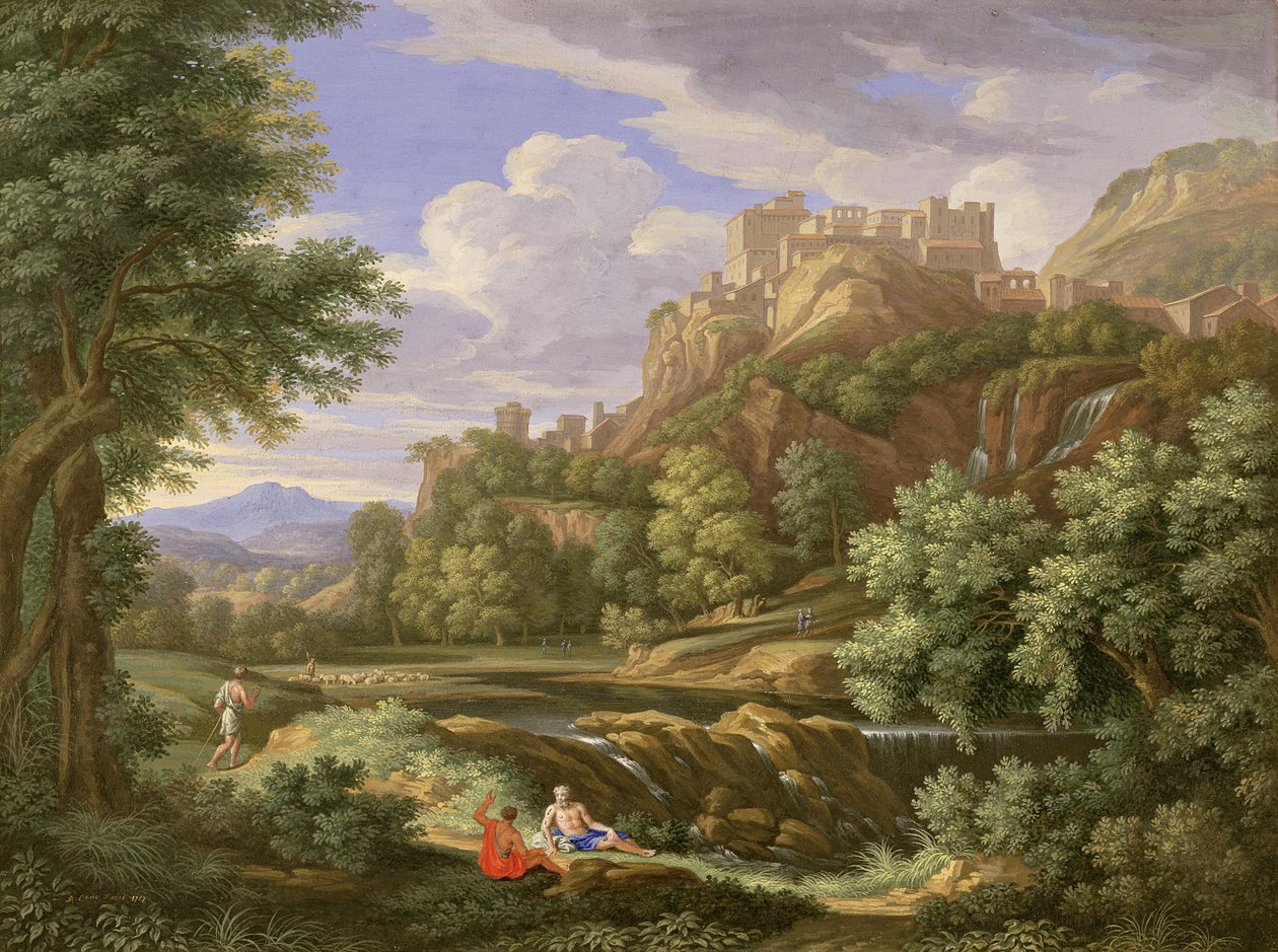المناظر الطبيعية الكلاسيكية ، 1717 (لون الجسم واللثة مع أبيض فوق الجرافيت على الرق) بواسطة برنارد لنس